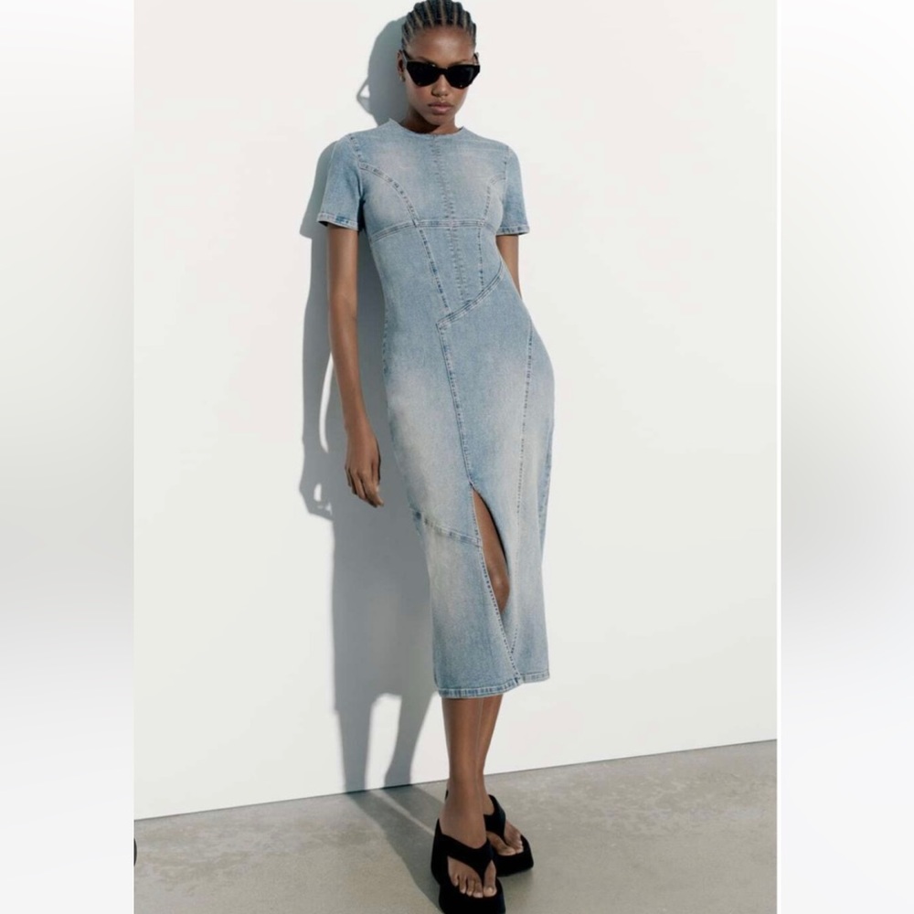 ZARA TRF DENIM MIDI DRESS NWT
